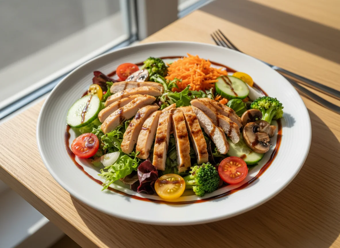 Gemischter Salat mit Hähnchen und Gemüse photo