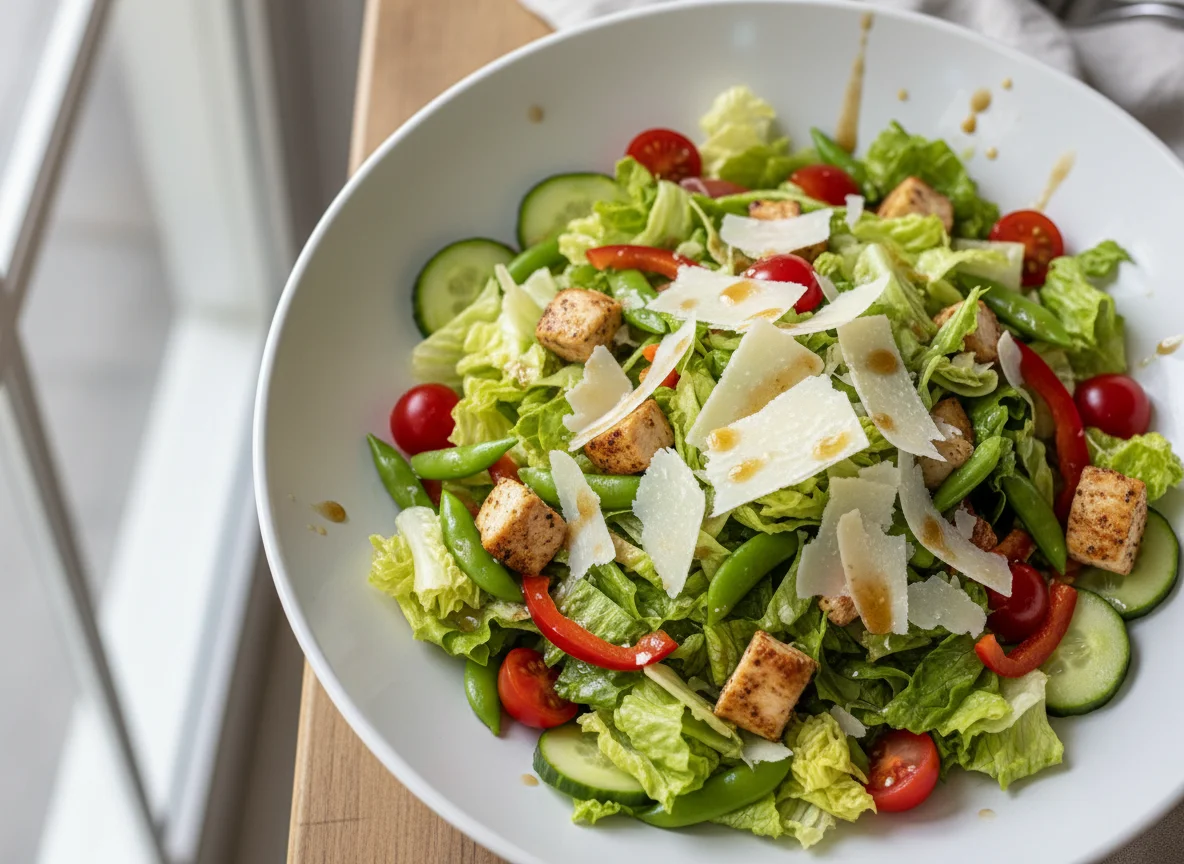 Gemischter Salat mit Hähnchen und Parmesan photo