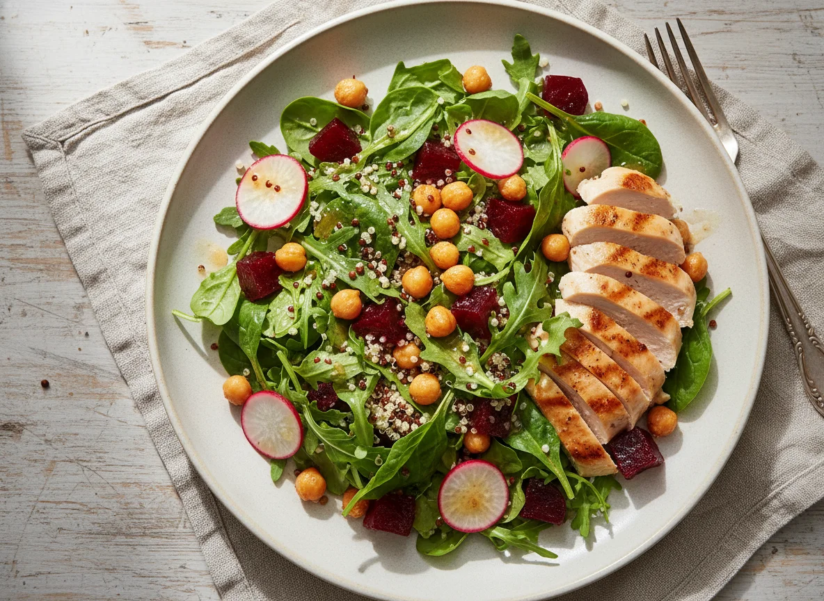 Gemischter Salat mit Hähnchen und Quinoa photo