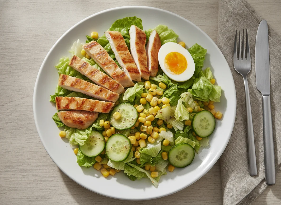 Gemischter Salat mit Hähnchenbrust und Ei photo