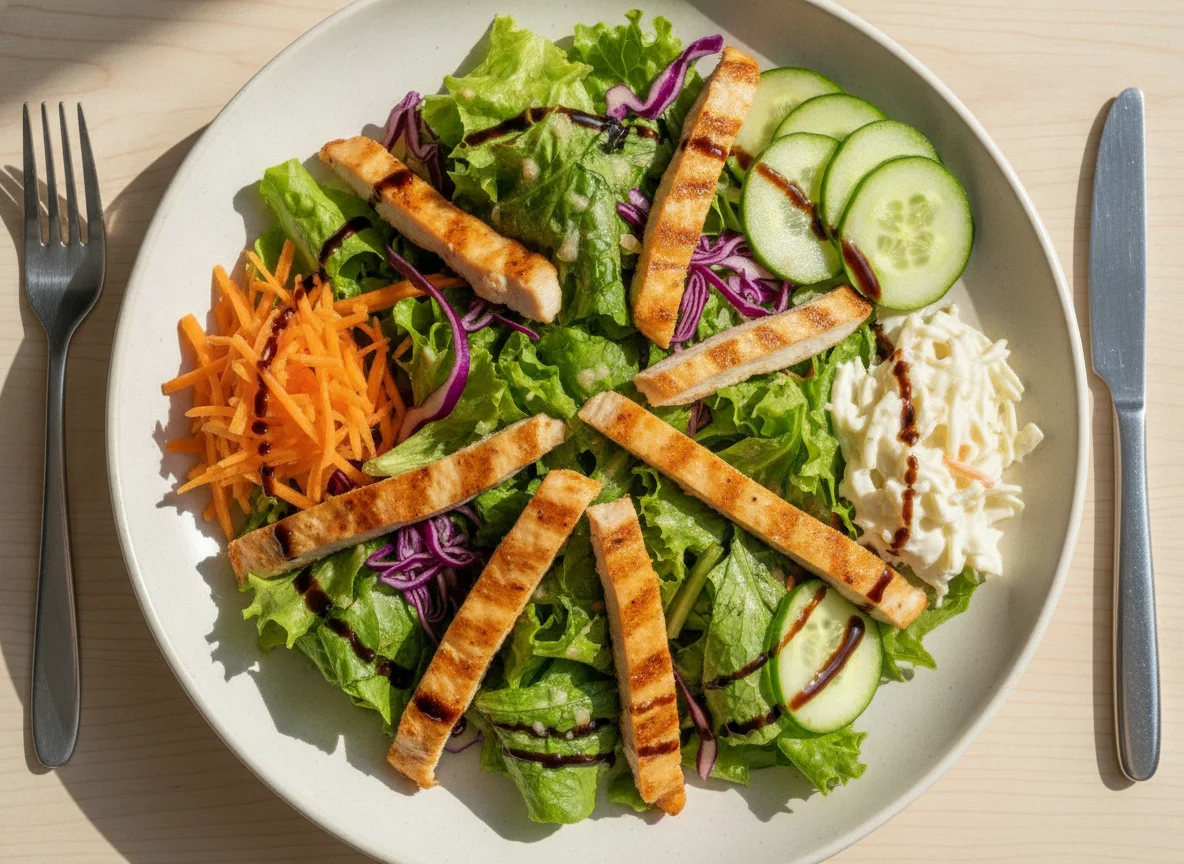 Gemischter Salat mit Hähnchenbruststreifen photo