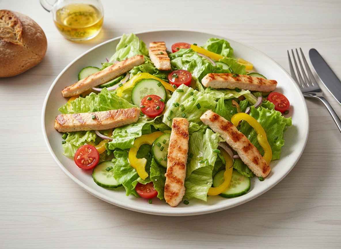 Gemischter Salat mit Hähnchenstreifen photo