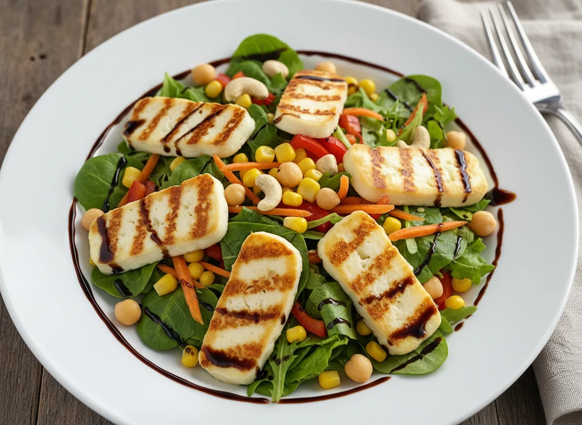Gemischter Salat mit Halloumi und Balsamico-Dressing photo
