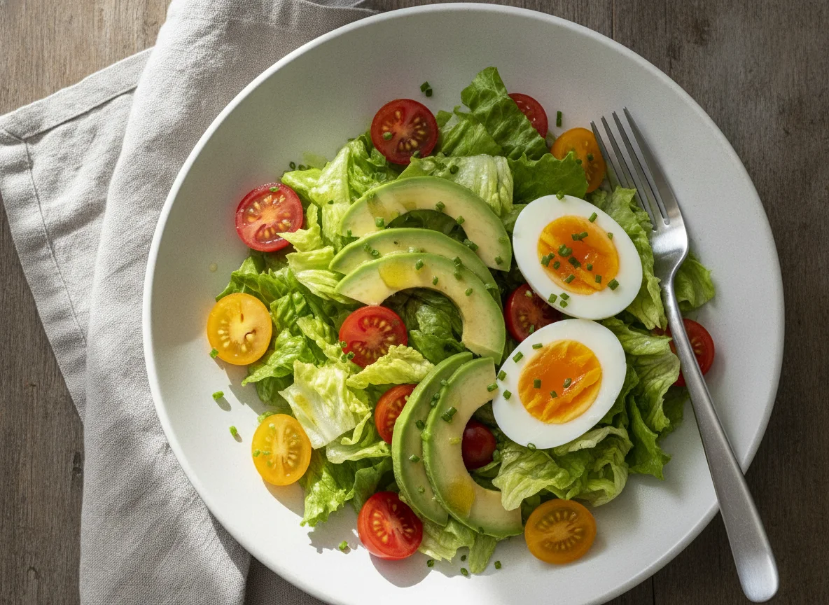 Gemischter Salat mit hartgekochtem Ei photo