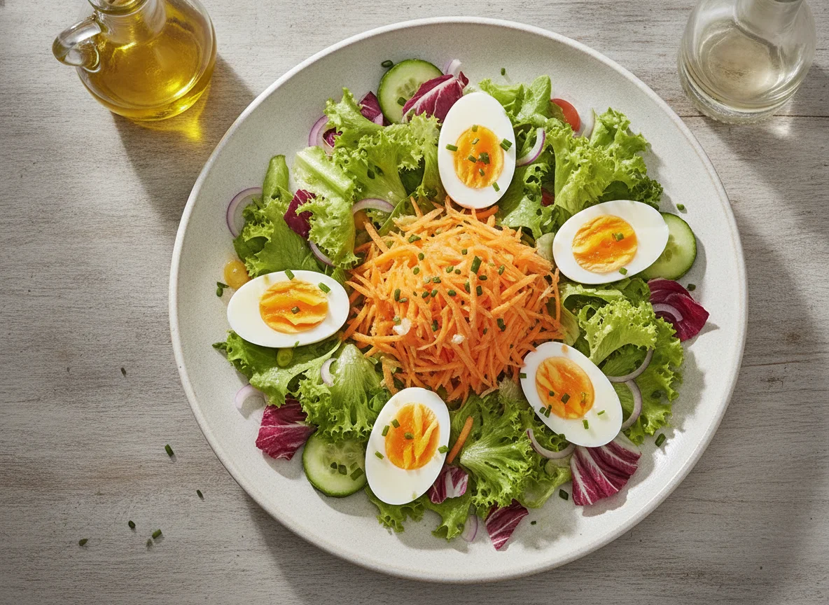 Gemischter Salat mit hartgekochten Eiern photo