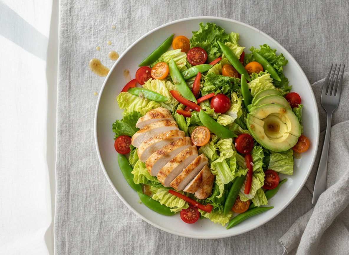 Gemischter Salat mit Hühnchen und Avocado photo