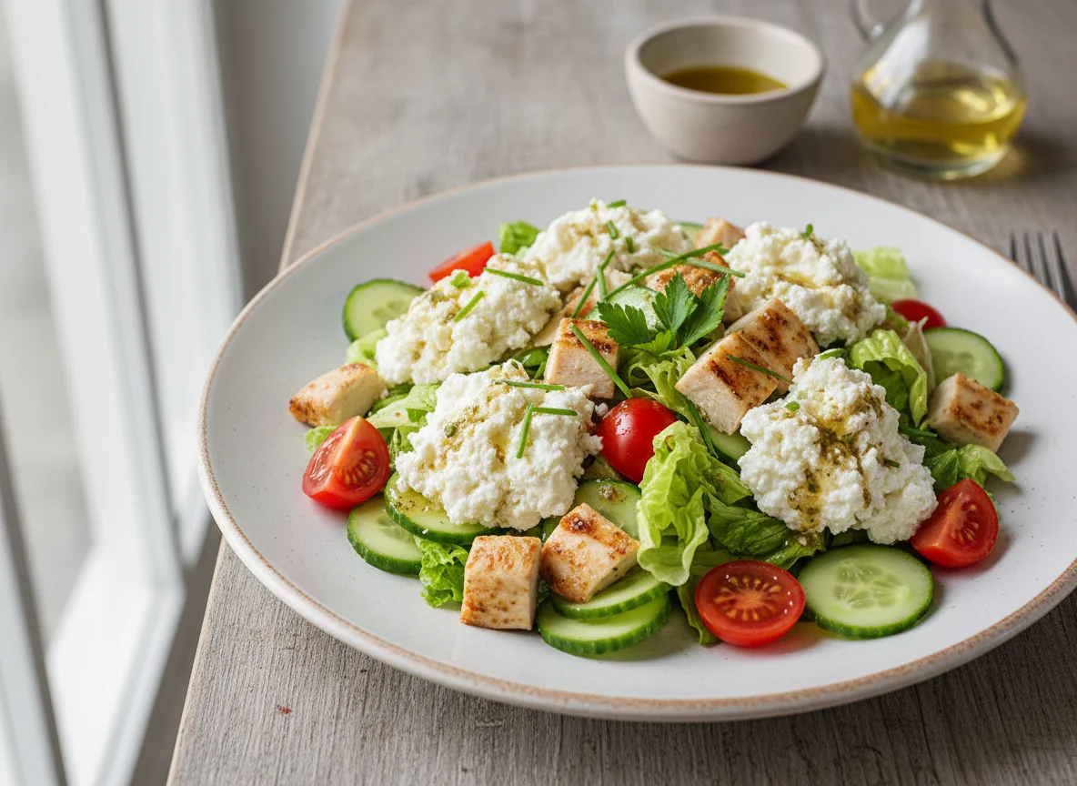 Gemischter Salat mit Hüttenkäse photo
