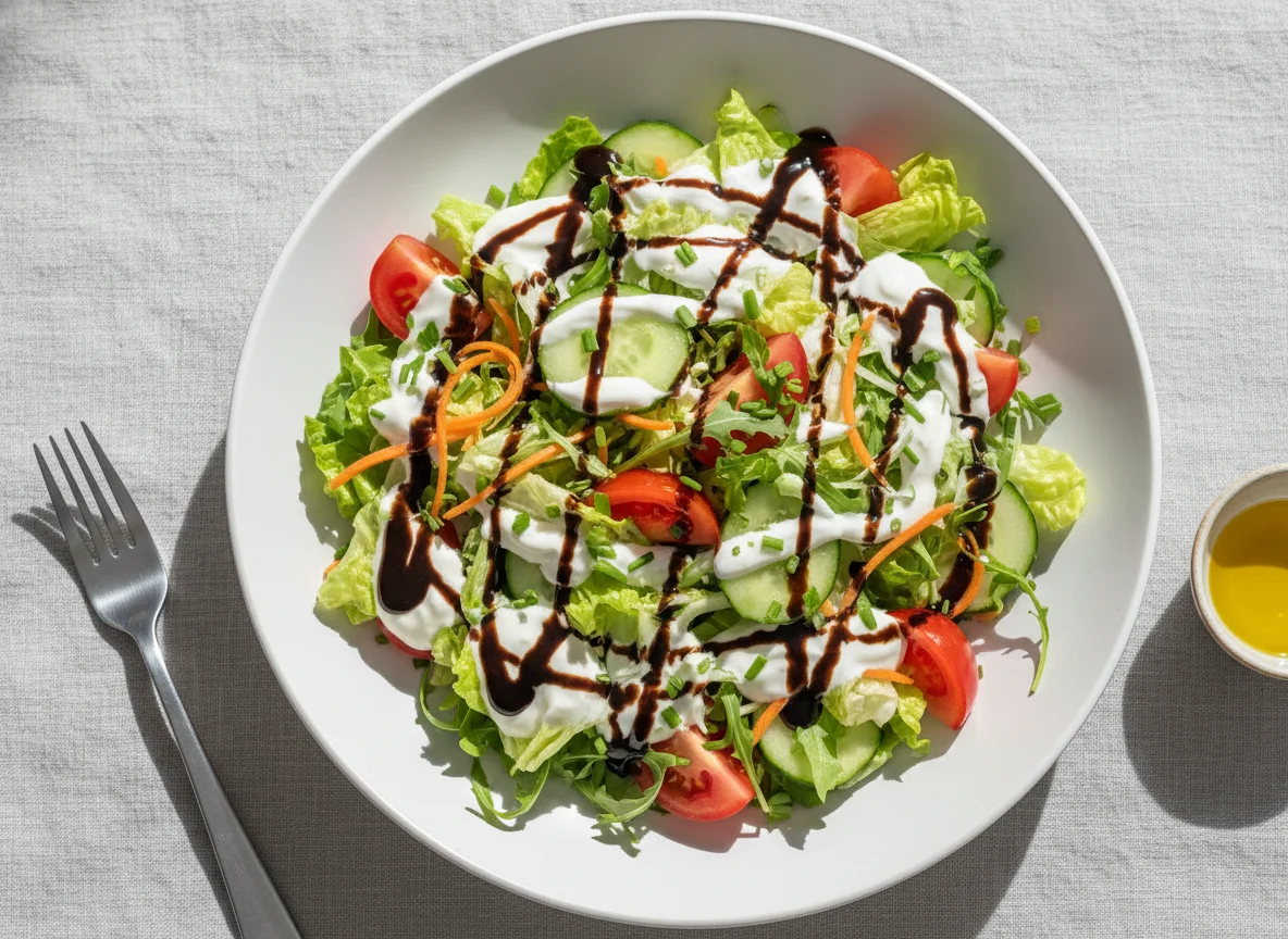 Gemischter Salat mit Joghurt-Dressing und Balsamico photo