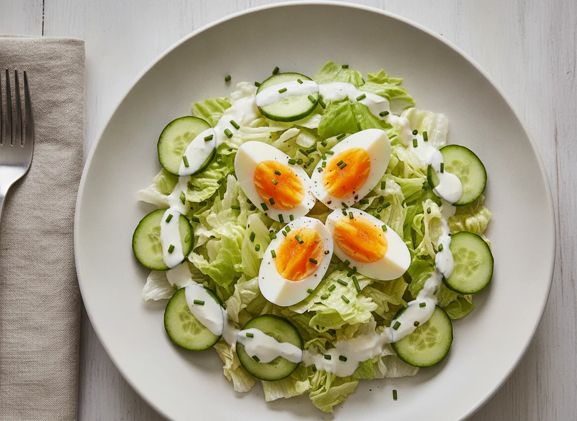 Gemischter Salat mit Joghurt-Dressing und Ei photo