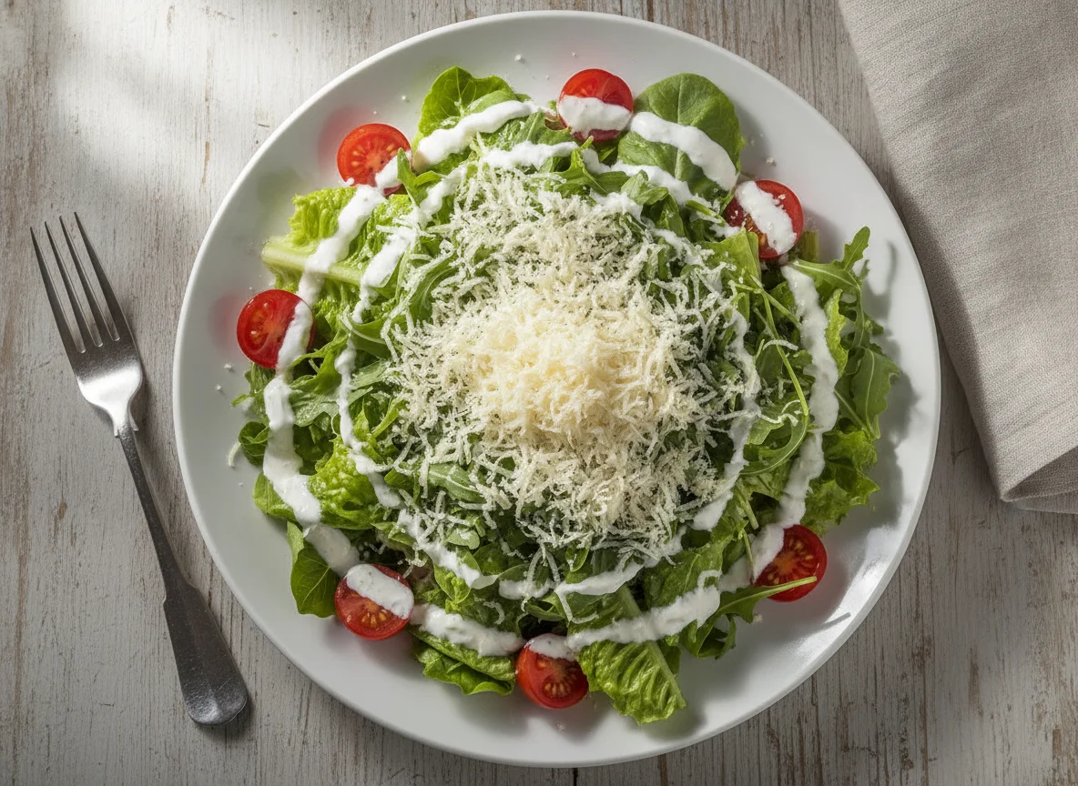 Gemischter Salat mit Joghurt-Dressing und Käse photo