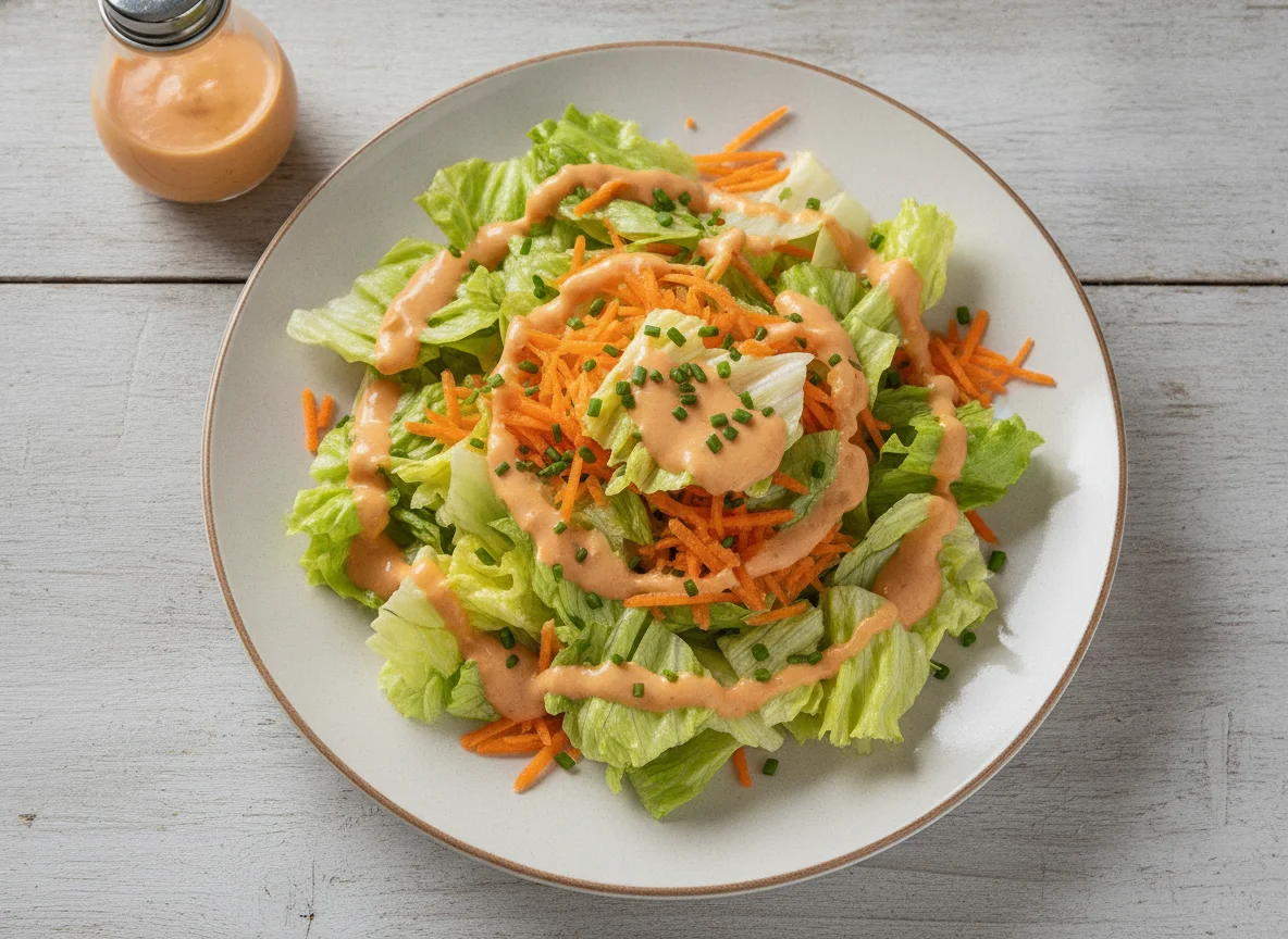 Gemischter Salat mit Karotten und French Dressing photo