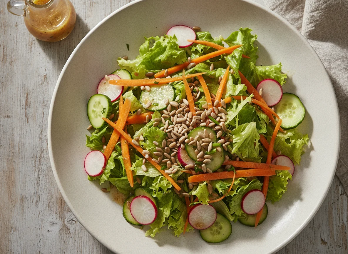 Gemischter Salat mit Karotten und Sonnenblumenkernen photo
