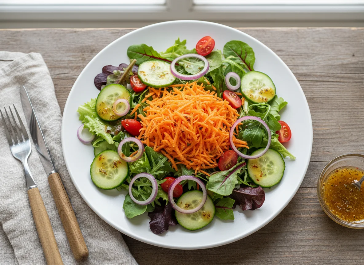 Gemischter Salat mit Karotten und Zwiebeln photo