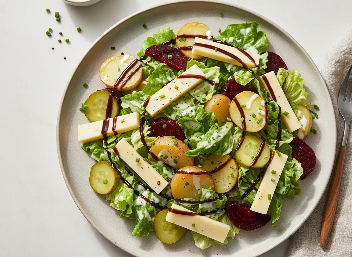 Gemischter Salat mit Kartoffeln und Käse photo