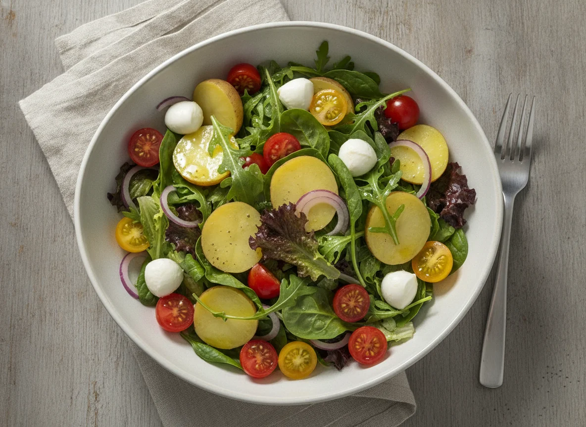 Gemischter Salat mit Kartoffeln und Mozzarella photo