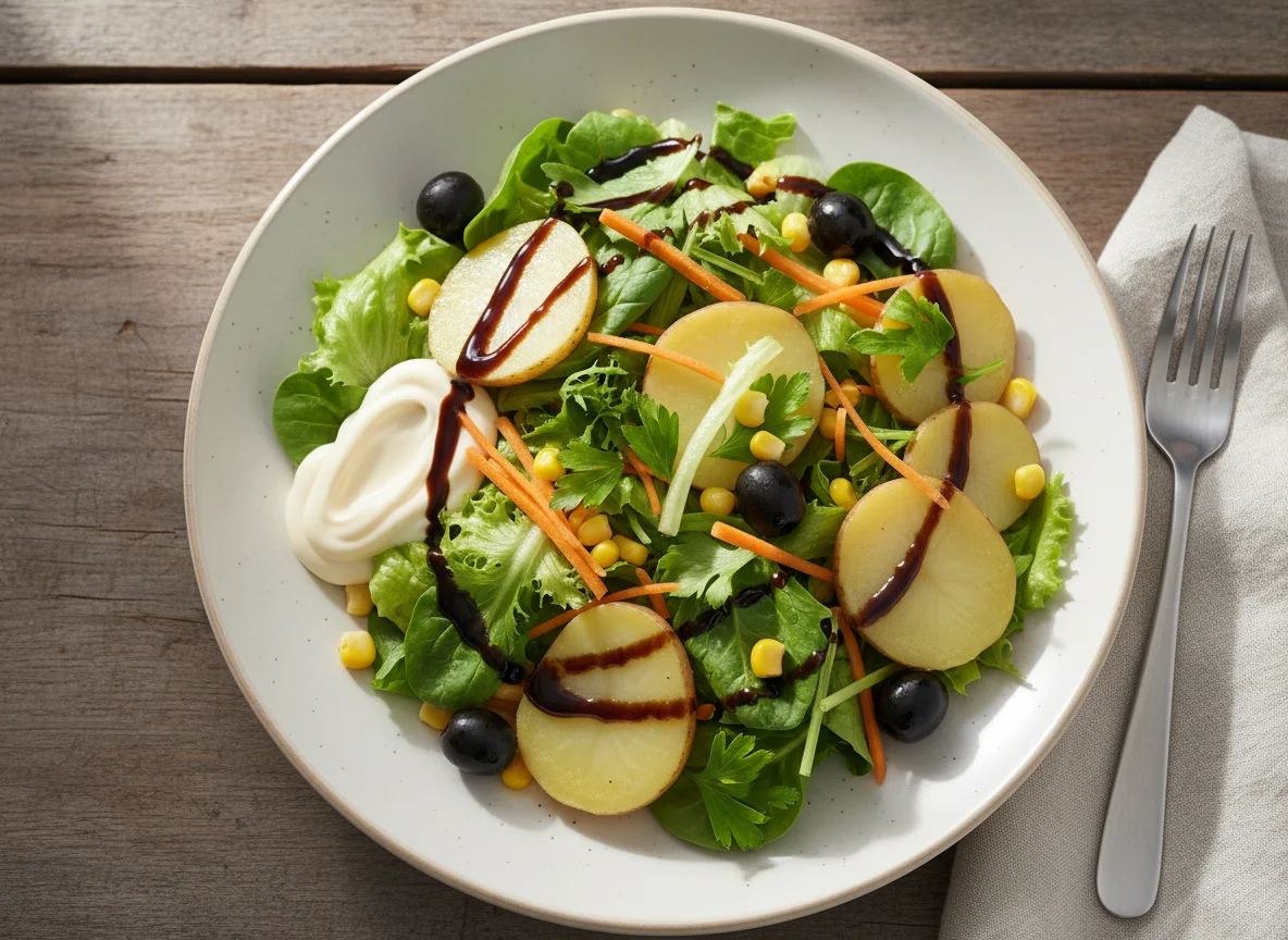 Gemischter Salat mit Kartoffeln und Saucen photo