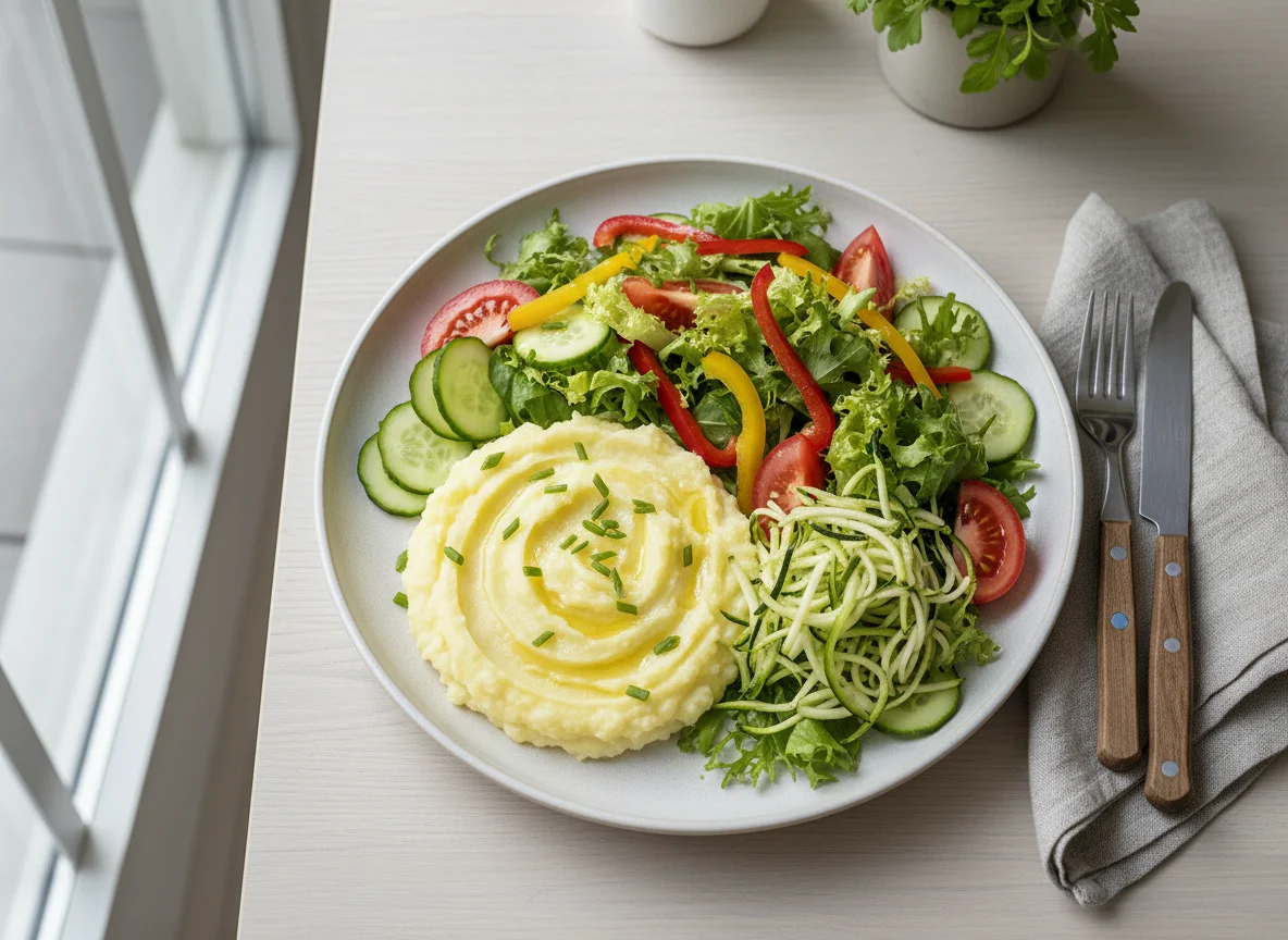 Gemischter Salat mit Kartoffelpüree photo