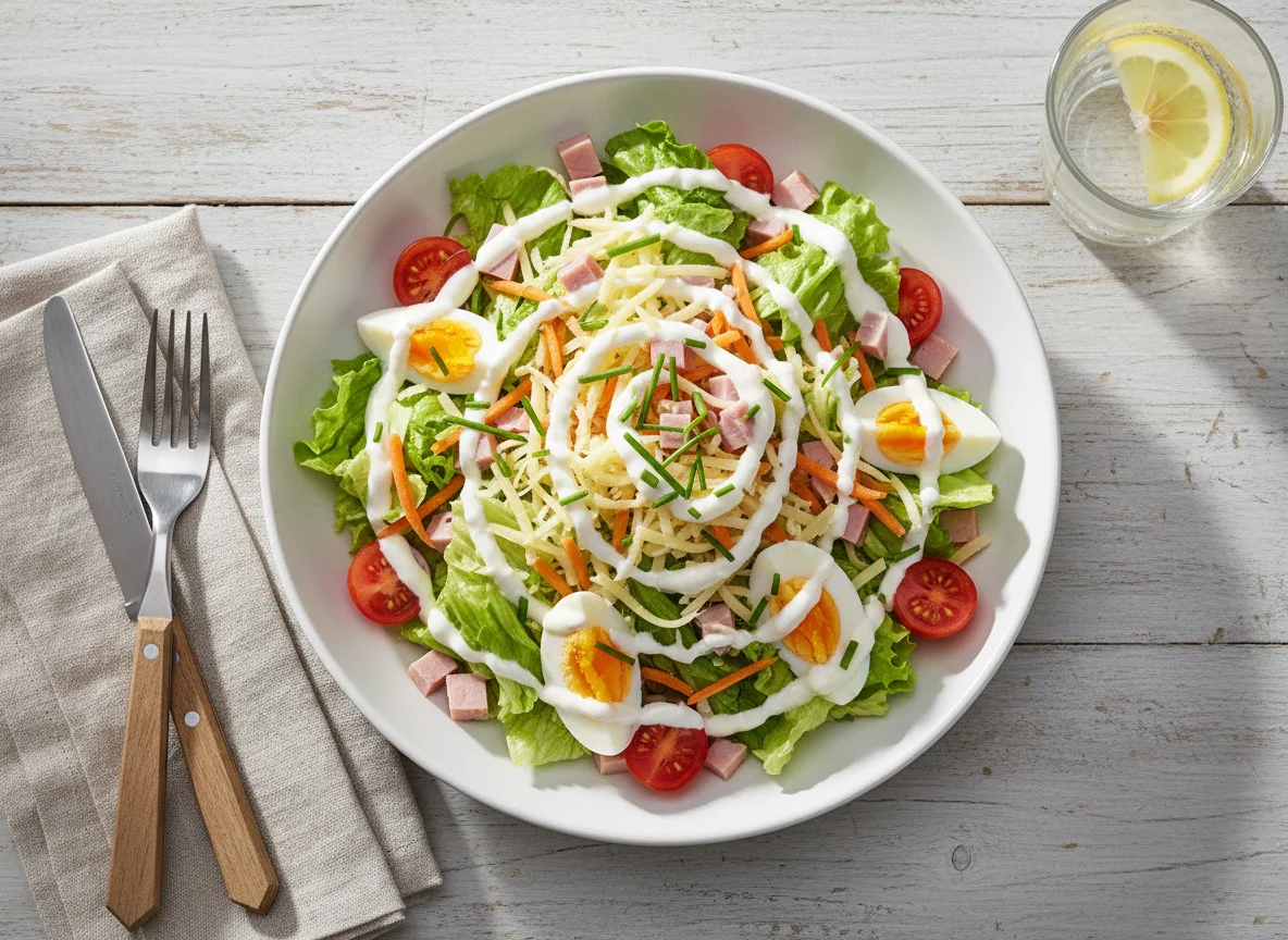 Gemischter Salat mit Käse und Ei photo
