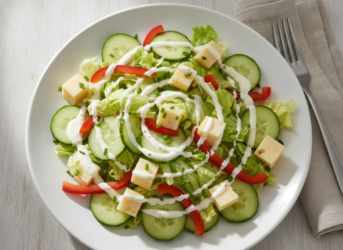 Gemischter Salat mit Käse und Joghurtdressing photo