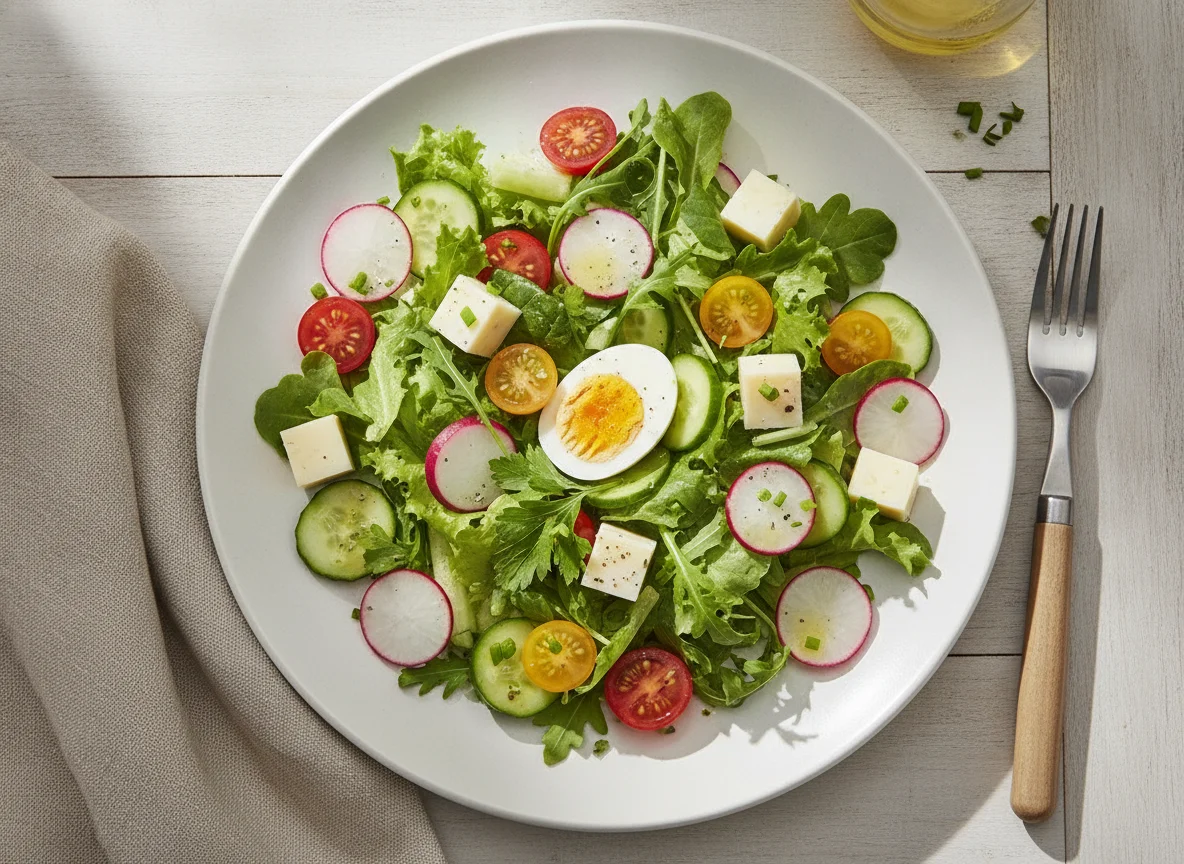 Gemischter Salat mit Käse und Radieschen photo