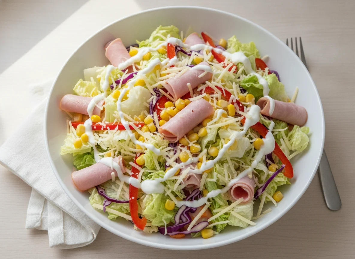 Gemischter Salat mit Käse und Schinken photo