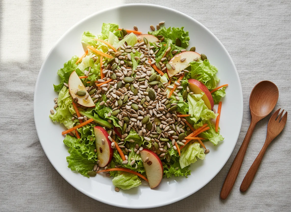 Gemischter Salat mit Kernen und Apfel photo
