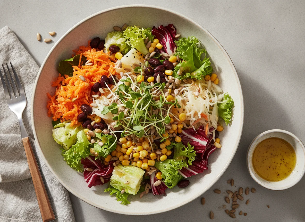 Gemischter Salat mit Kernen und Sprossen photo
