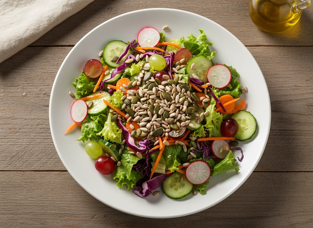 Gemischter Salat mit Kernen und Trauben photo