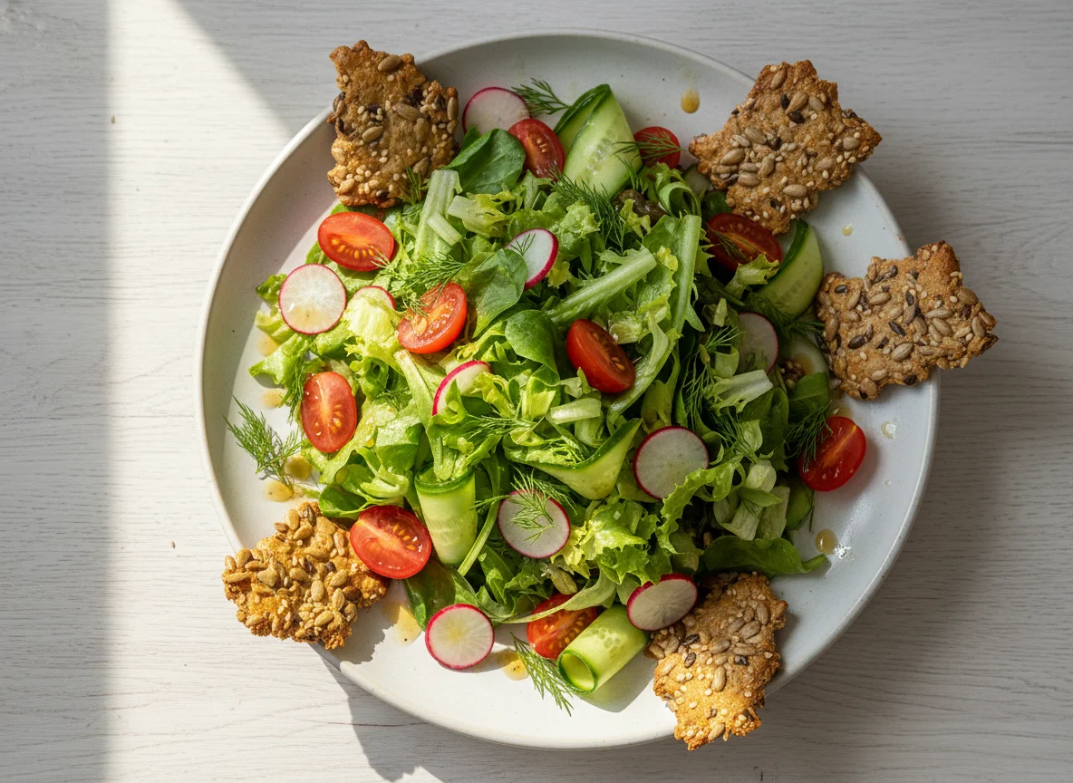 Gemischter Salat mit Kernen-Crackern photo