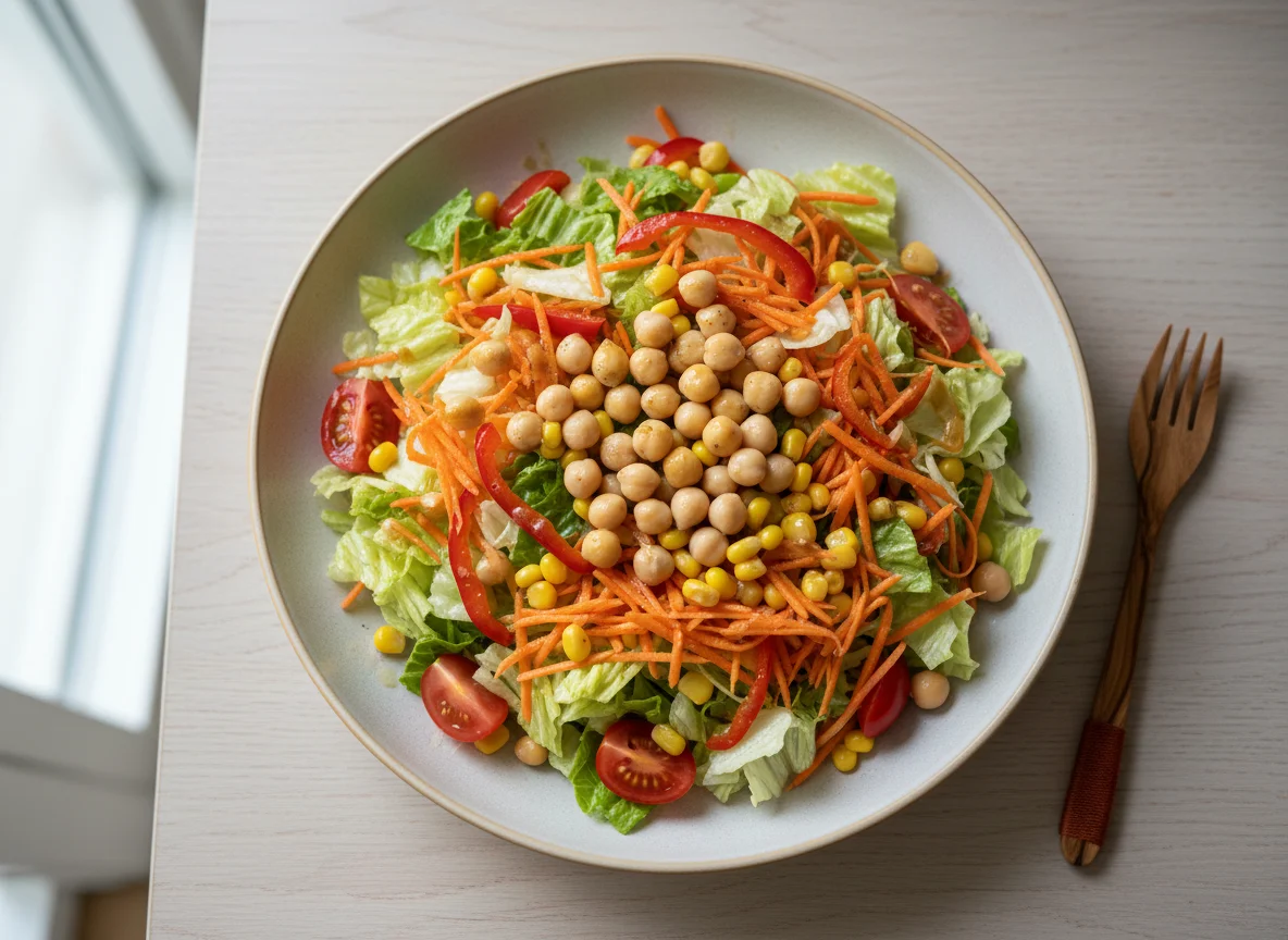 Gemischter Salat mit Kichererbsen und Dressing photo