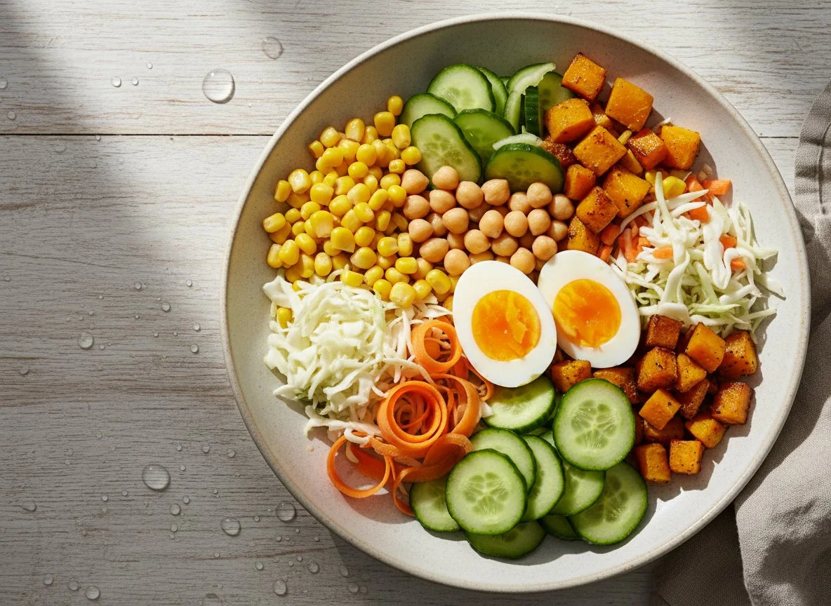 Gemischter Salat mit Kichererbsen und Ei photo