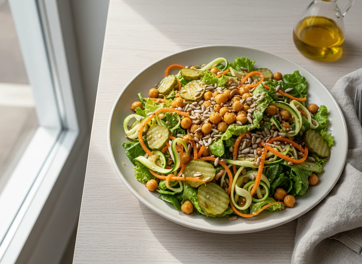 Gemischter Salat mit Kichererbsen und Essiggurken photo