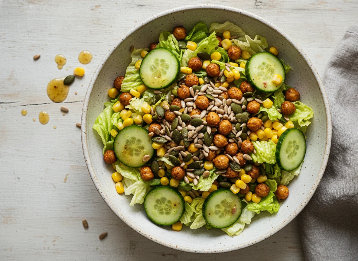 Gemischter Salat mit Kichererbsen und Kernen photo