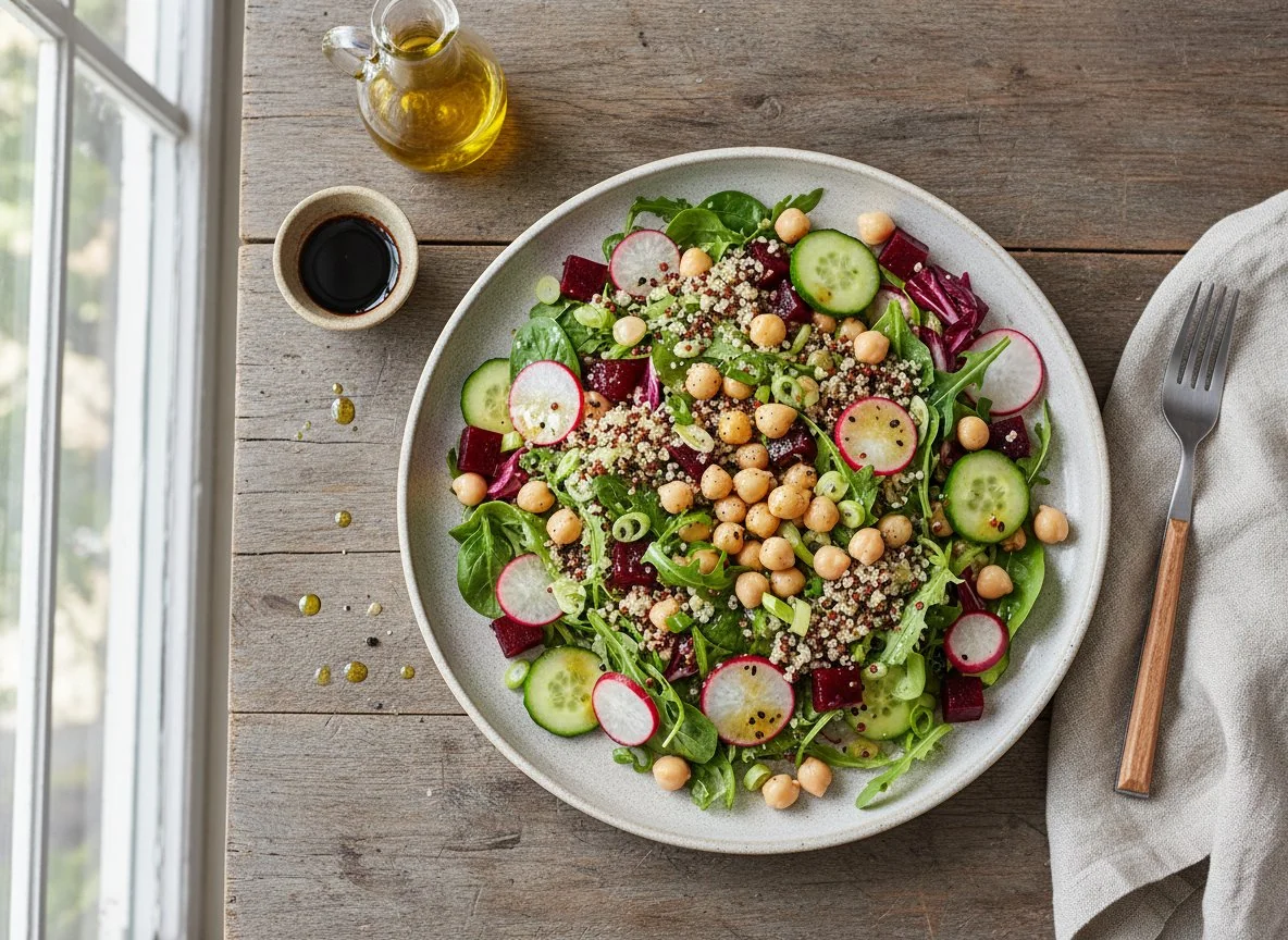 Gemischter Salat mit Kichererbsen und Quinoa photo