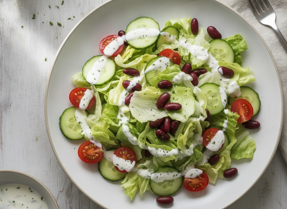 Gemischter Salat mit Kidneybohnen und Dressing photo