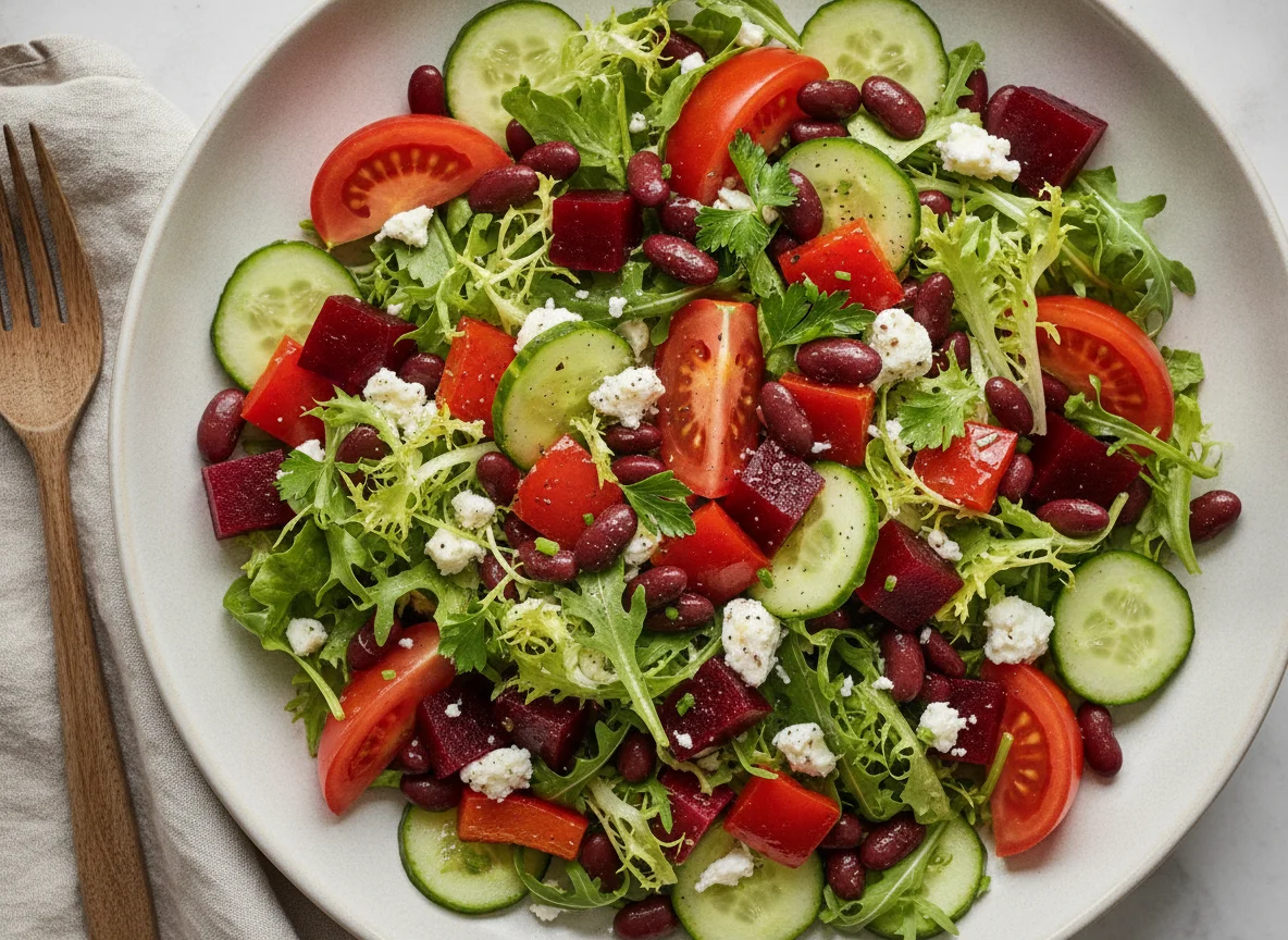 Gemischter Salat mit Kidneybohnen und Feta photo