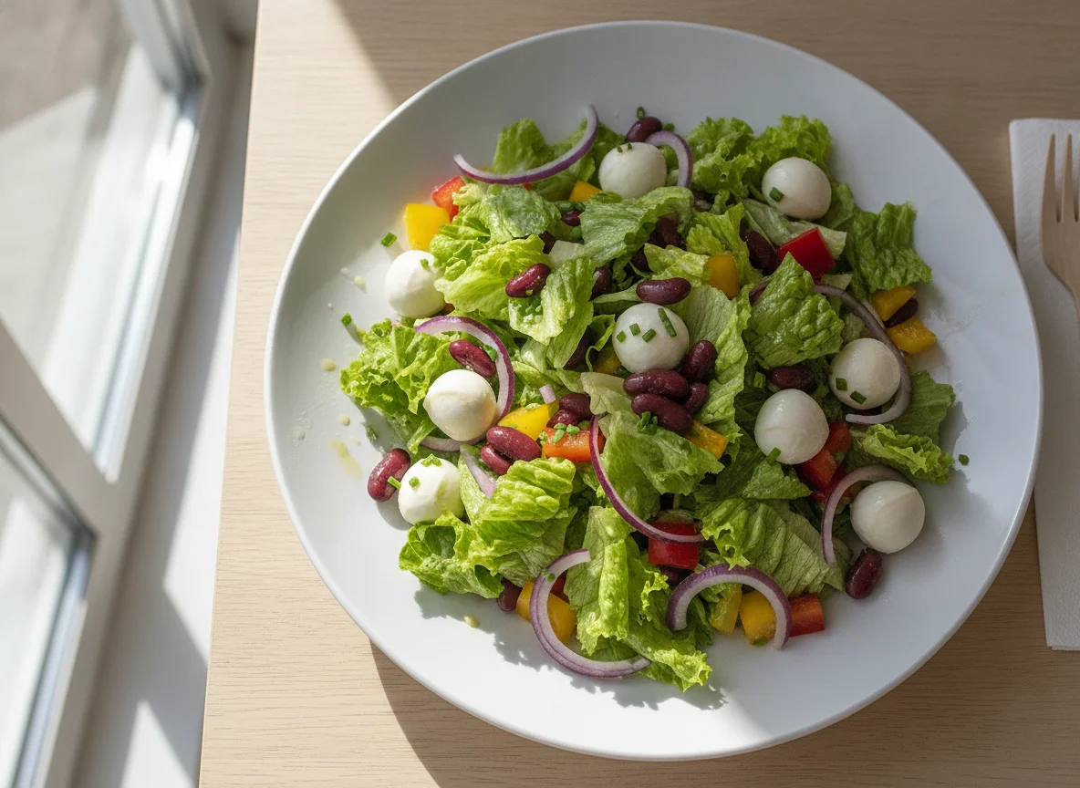 Gemischter Salat mit Kidneybohnen und Mozzarella photo