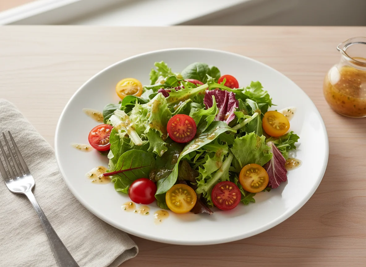 Gemischter Salat mit Kirschtomaten und Dressing photo