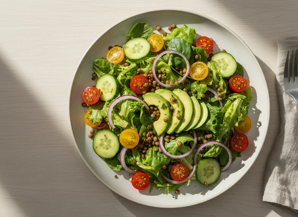 Gemischter Salat mit Linsen und Avocado photo