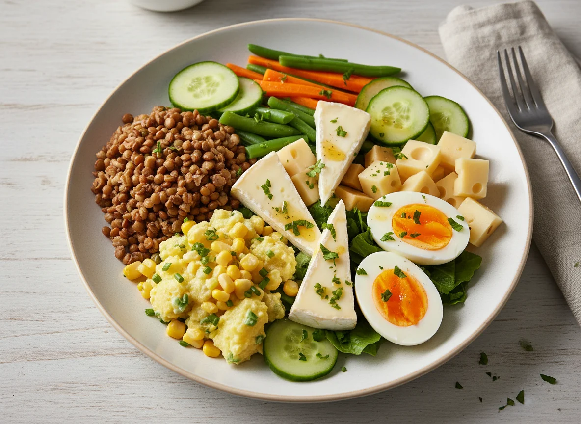 Gemischter Salat mit Linsen und Käse photo