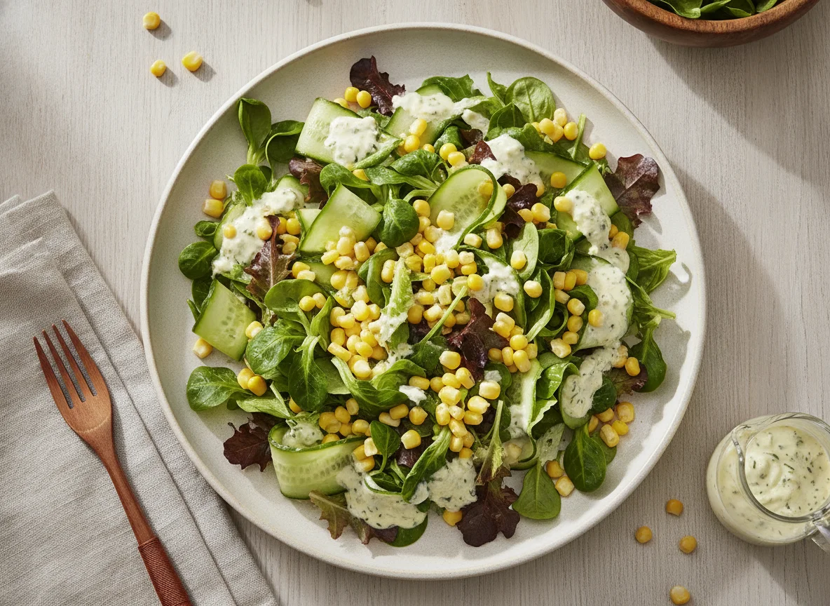 Gemischter Salat mit Mais und Gurken photo