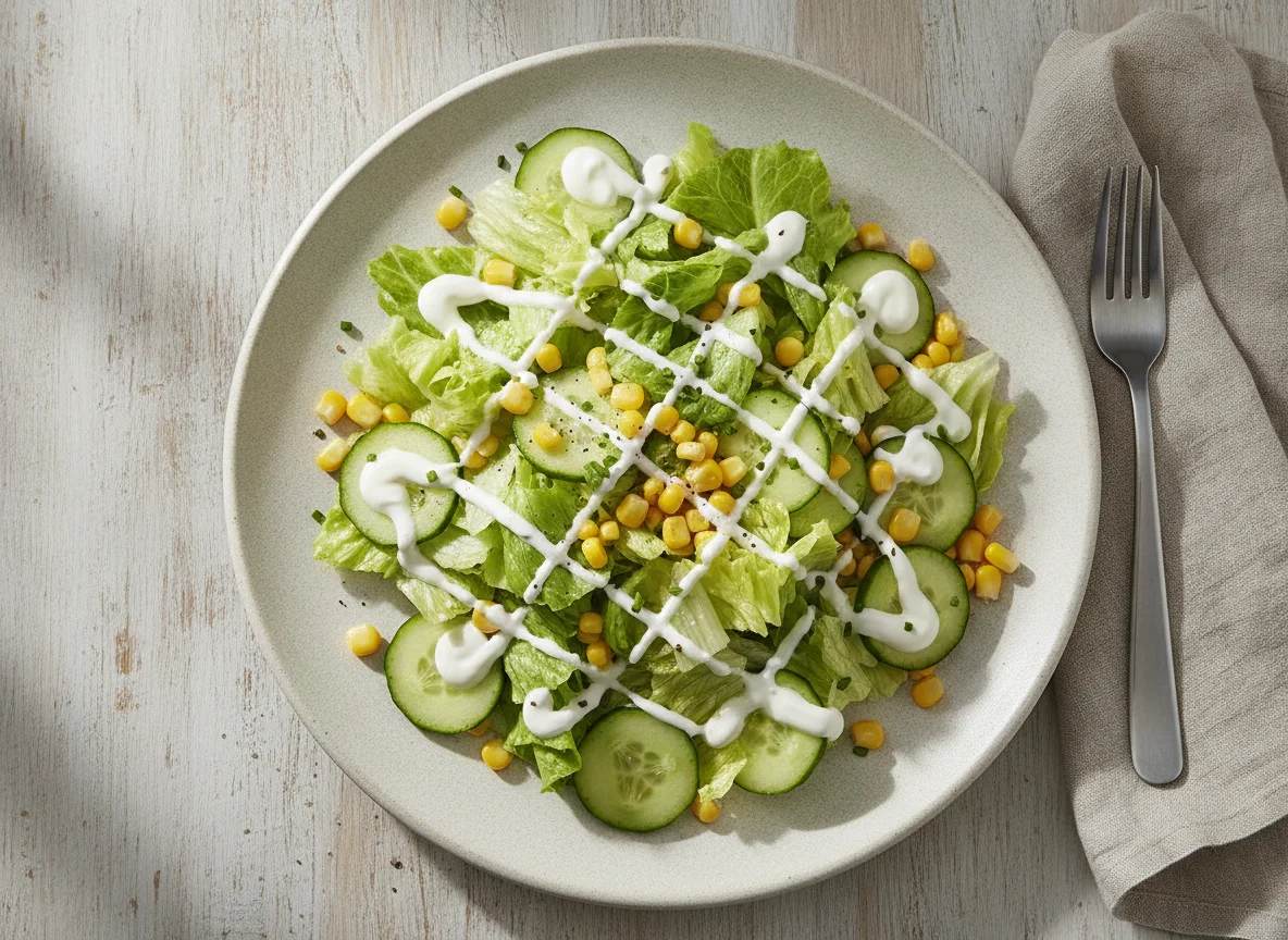 Gemischter Salat mit Mais und Joghurtdressing photo