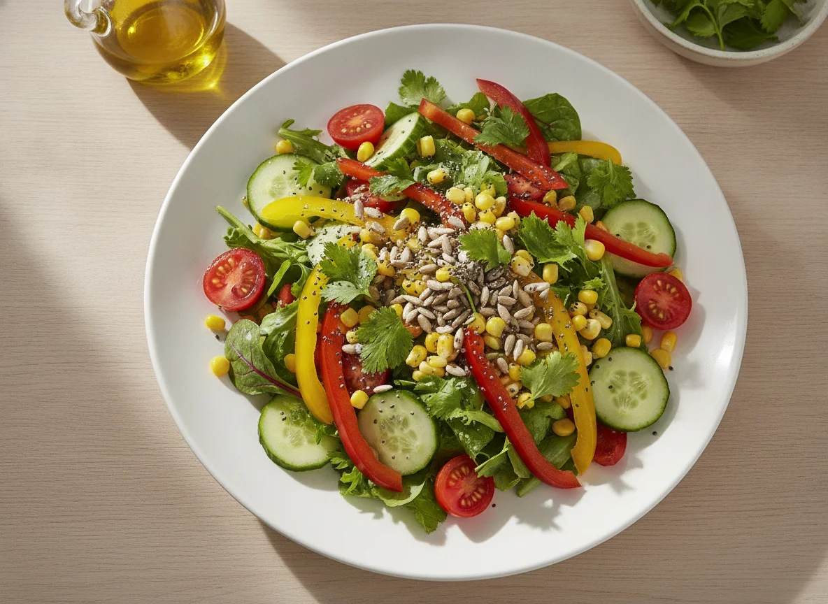 Gemischter Salat mit Mais und Kernen photo