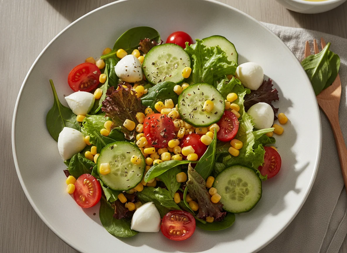 Gemischter Salat mit Mais und Mozzarella photo