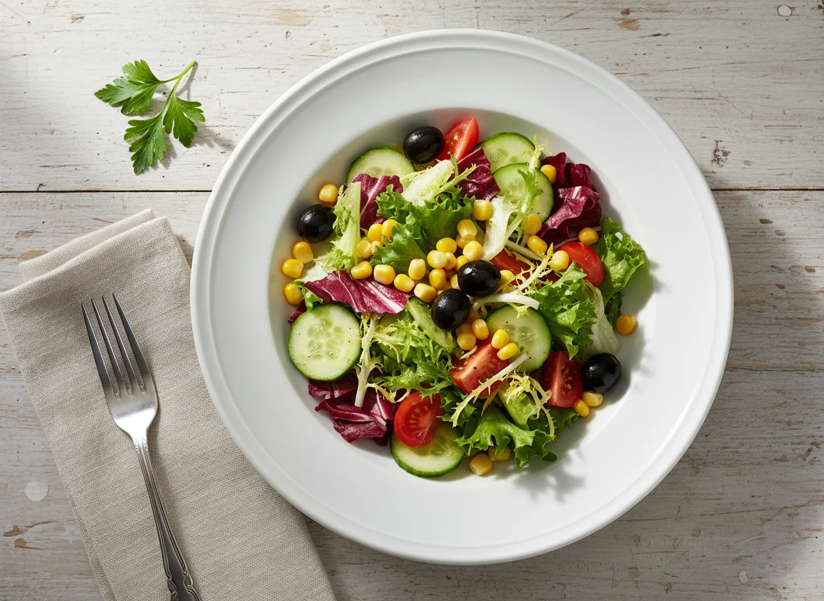 Gemischter Salat mit Mais und Oliven photo