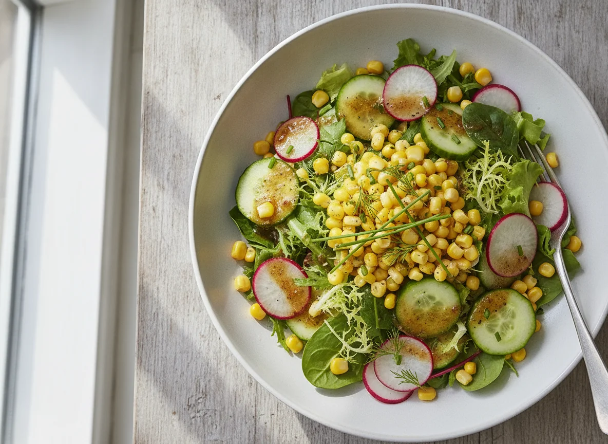 Gemischter Salat mit Mais und Radieschen photo