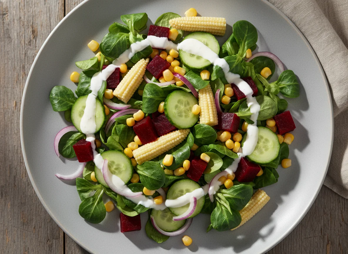 Gemischter Salat mit Mais und Roter Bete photo