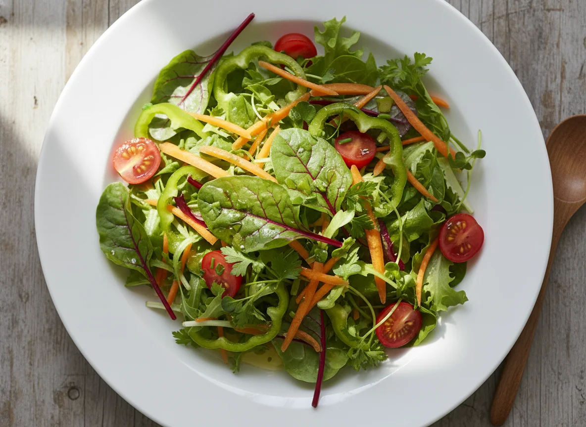 Gemischter Salat mit Mangold und Dressing photo
