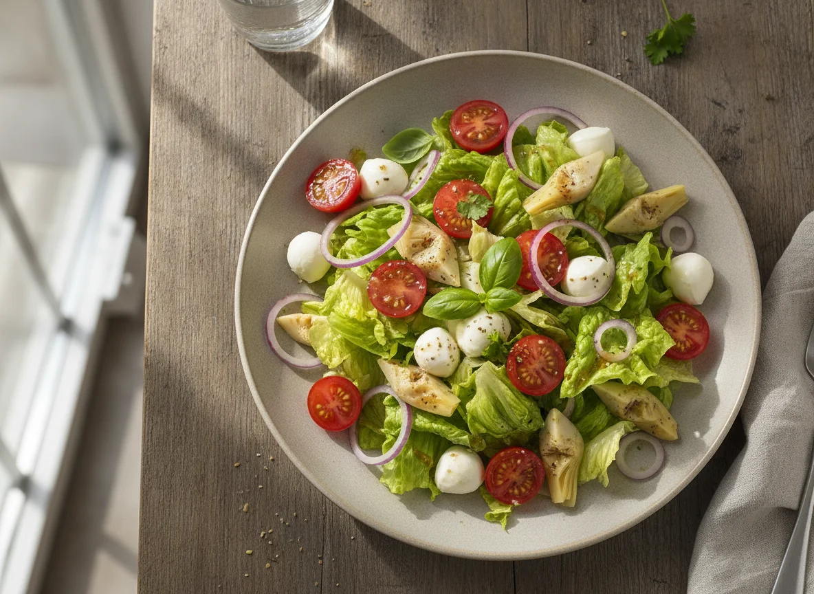 Gemischter Salat mit Mozzarella und Artischocken photo