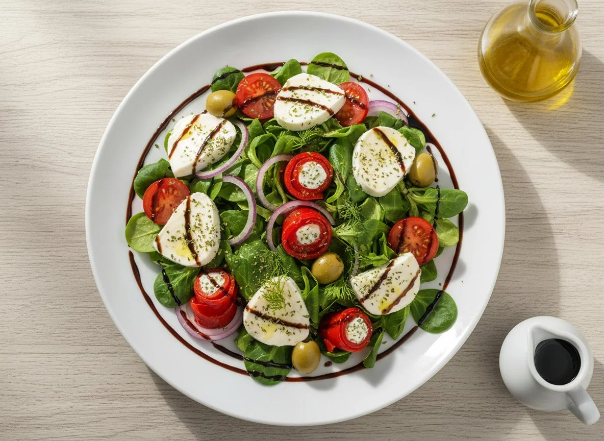 Gemischter Salat mit Mozzarella und Balsamico photo
